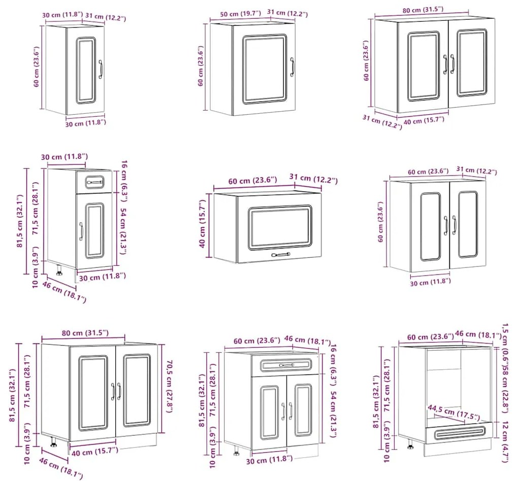 14 peças armário de cozinha conjunto Kalmar carvalho castanho