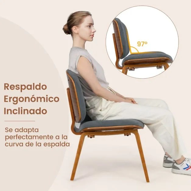 Cadeira auxiliar sem braços com encosto curvo e assento acolchoado largo para sala de jantar, sala de estar ou escritório 59 x 55 x 77 cm cor Nogueira