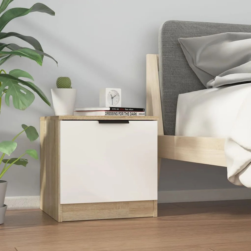vidaXL Mesa de cabeceira 40x39x40 cm branco/sonoma
