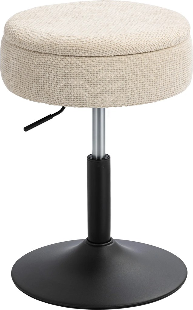 HOMCOM Banco de Bar com Armazenamento Altura Ajustável Giratório Estofado em Chenilla 39x39x49-65 cm Bege | Aosom Portugal