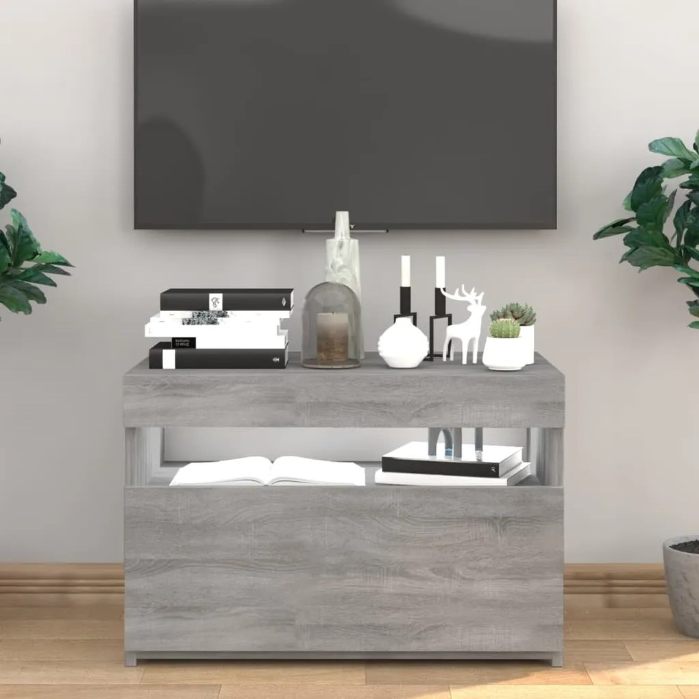 vidaXL Móvel de TV com luzes LED 60x35x40 cm sonoma cinza