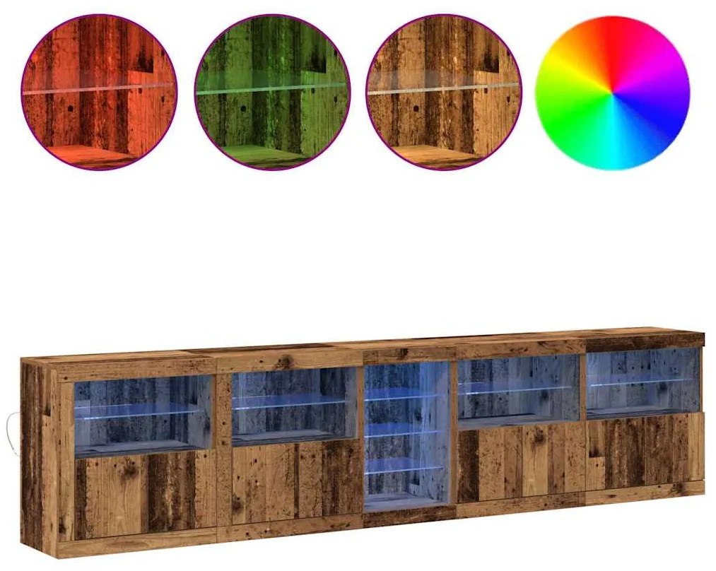 Aparador com Luzes LED Madeira Velha 283x37x67 cm Madeira de Engenhari