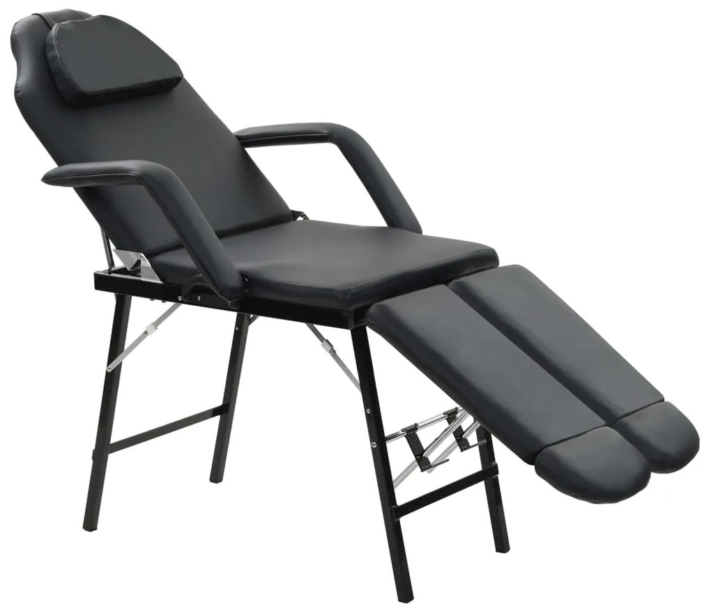 vidaXL Cadeira esteticista portátil couro artificial 185x78x76cm preto
