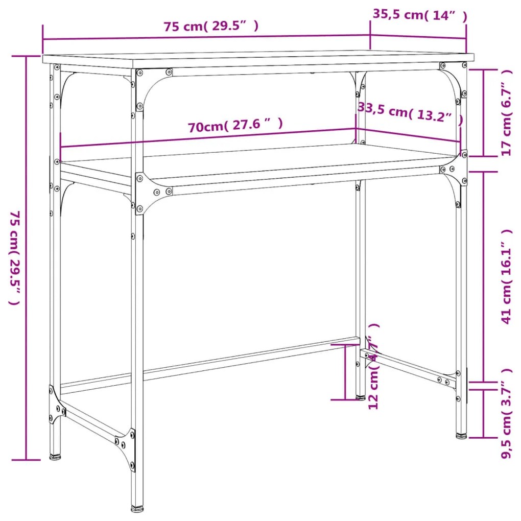 Mesa consola 75x35,5x75 cm derivados de madeira cinzento sonoma