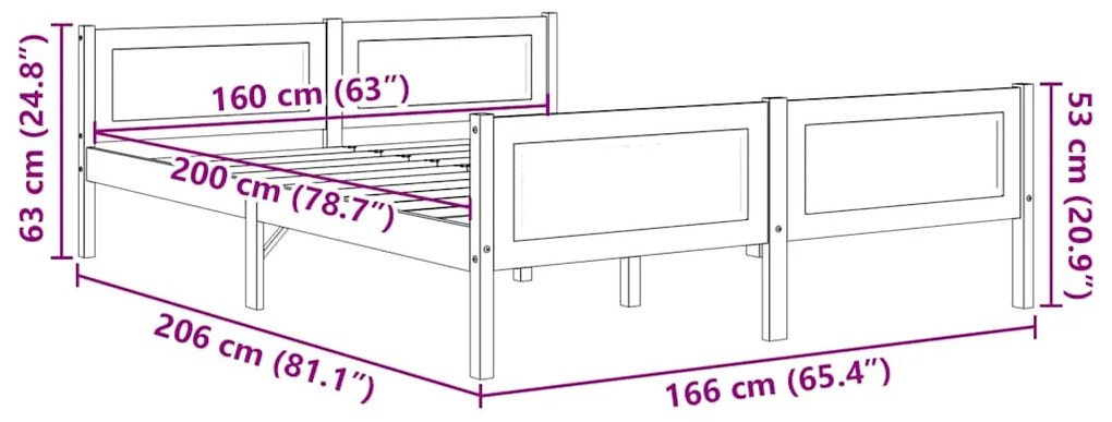 Estrutura de cama 160x200 cm pinho maciço castanho-escuro
