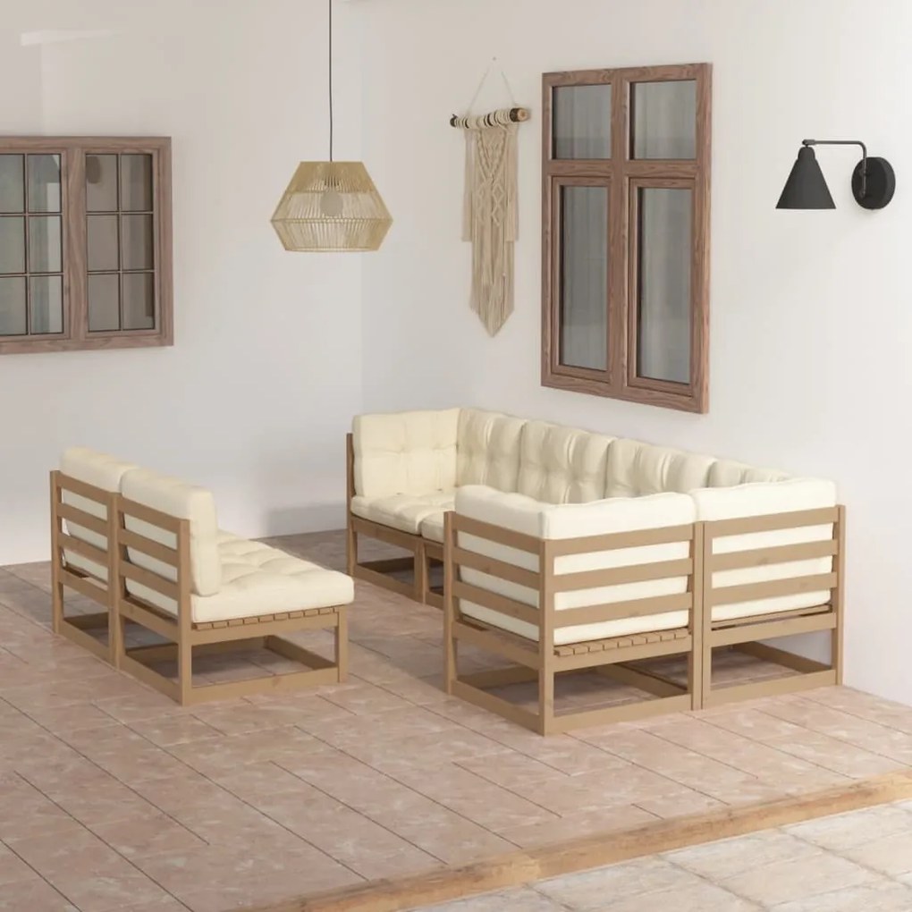 vidaXL 7 pcs conjunto lounge de jardim c/ almofadões pinho maciço