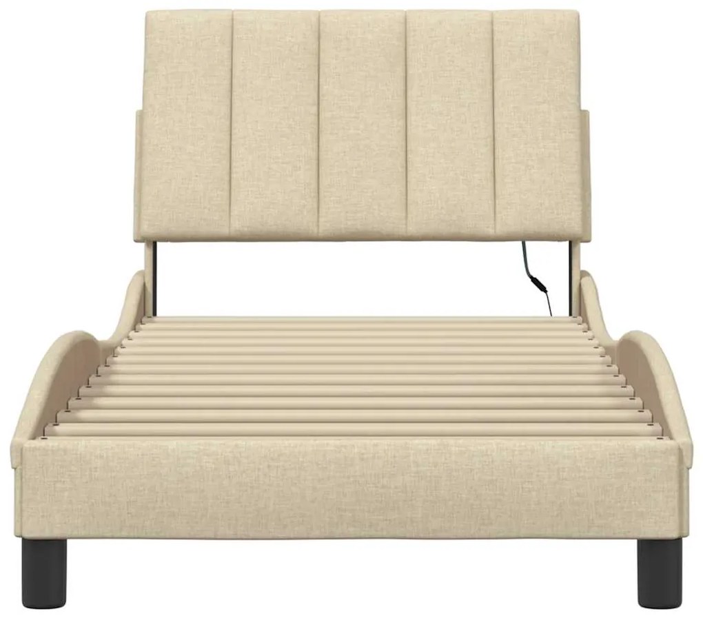 Estrutura de cama sem colchão 90x190 cm tecido creme