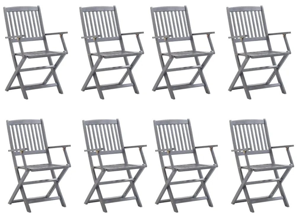 Cadeiras de exterior dobráveis 8pcs c/ almofadões acácia maciça