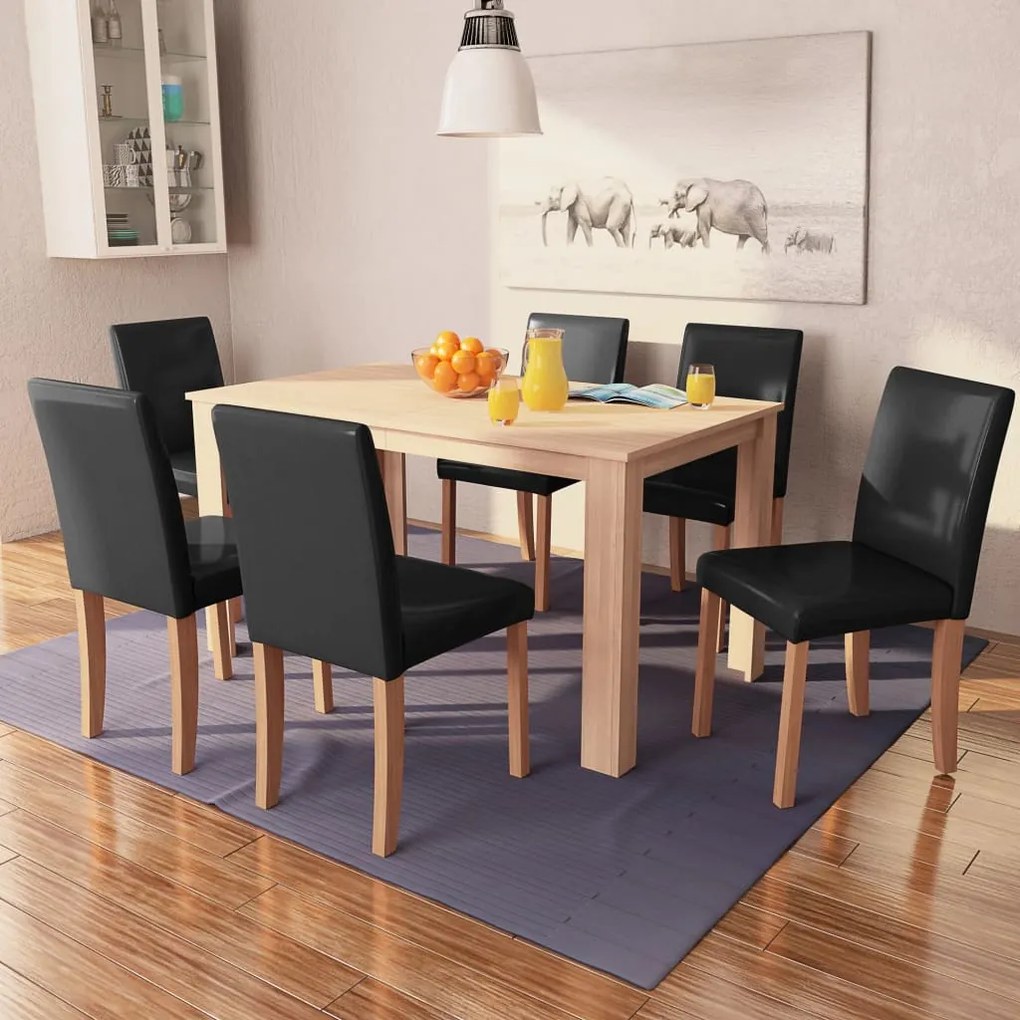 vidaXL Mesa e cadeiras de jantar 7 pcs couro artificial carvalho preto