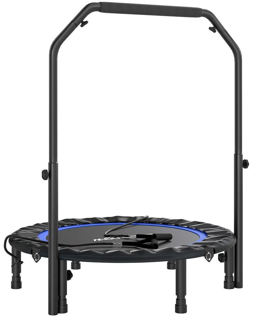 Trampolim de Fitness Ø102 cm Dobrável com Guiador Ajustável de 4 Níveis e Bandas para Treino de Pernas e Corpo Azul