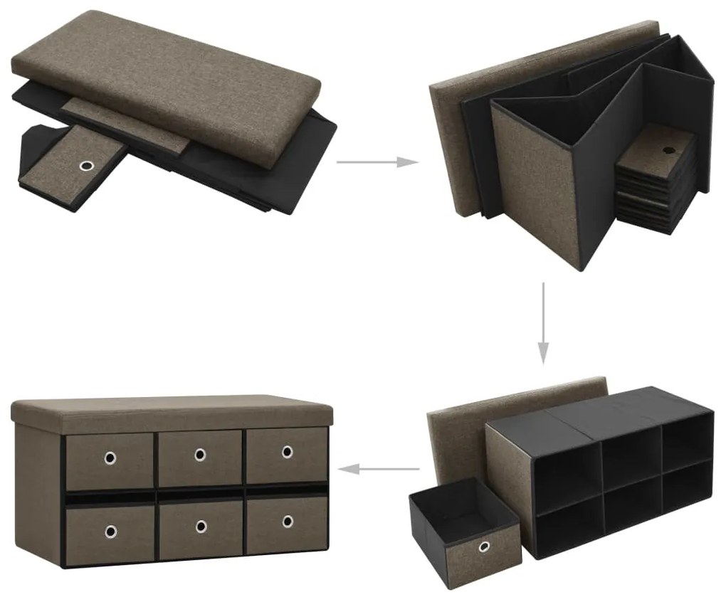 Banco de arrumação dobrável 76x38x38 cm linho falso castanho