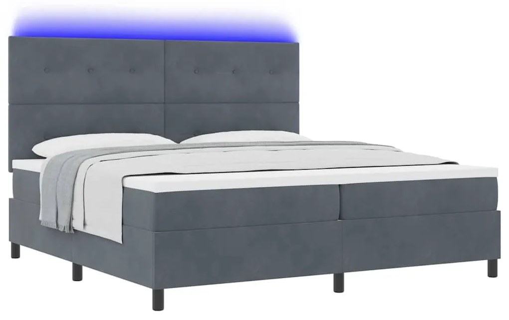 Cama Box com Colchão e LED vidaXL Cinza Escuro 200x200 cm Veludo