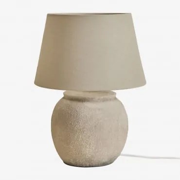 Candeeiro De Mesa Em Cerâmica E Linho Kenaris Cinza Claro & ?45 Cm - Sklum