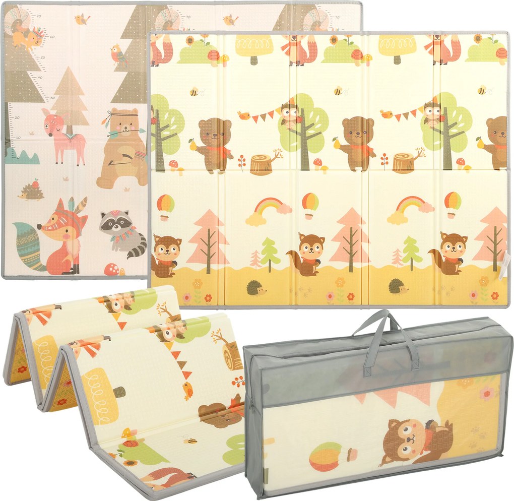 Tapete Infantil Dobrável e Reversível 200x150 cm Antiderrapante e Impermeável, Design Árvore e Floresta