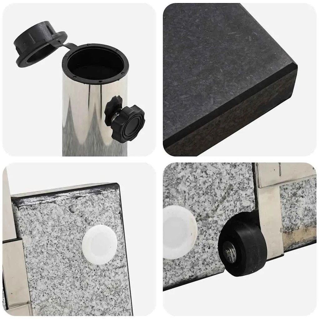 Base de Guarda-Sol Movível com Cabo em Granito Preto de 29 kg, Quadrad