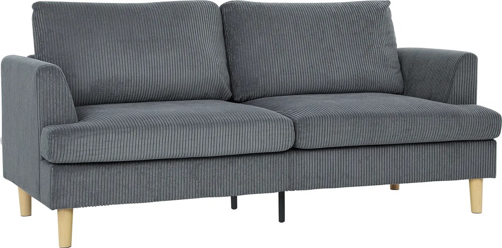 HOMCOM Sofá de 3 Lugares Revestido em Veludo Almofadas Espessas com Molas Assento Largo 2 Almofadas 188x80x86 cm Cinzento Escuro | Aosom Portugal