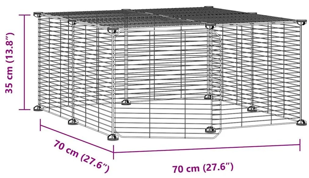Gaiola p/ animais de 12 painéis c/porta 35x35 cm aço preto