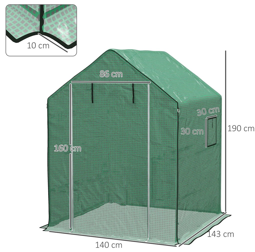 Cobertura de Substituição para Estufa 140x143x190 cm com Janela, Porta com Fecho Éclair, Proteção Anti-UV para Plantas, Verde