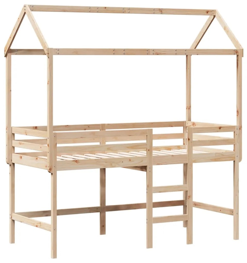 Cama alta c/ escada e telhado 90x190 cm pinho maciço