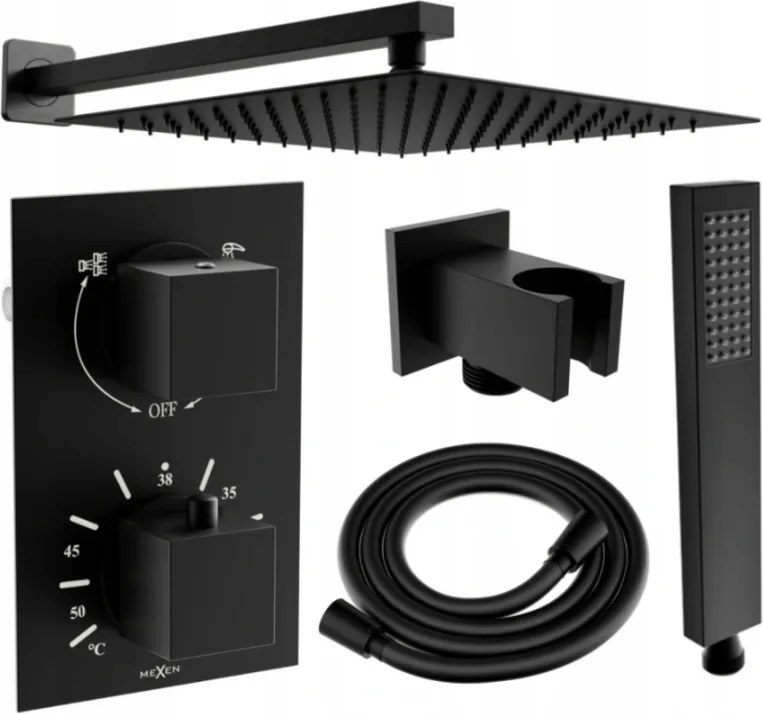 Mexen Cube DR02 conjunto de chuveiro embutido com chuveiro de teto de 30 cm, preto - 77502DR0230-70