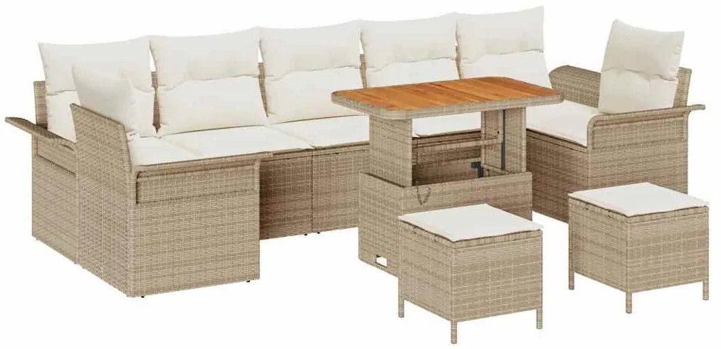 Conjunto de Sofá de Jardim de 10 Peças com Almofadas Beiges Rattan Pol
