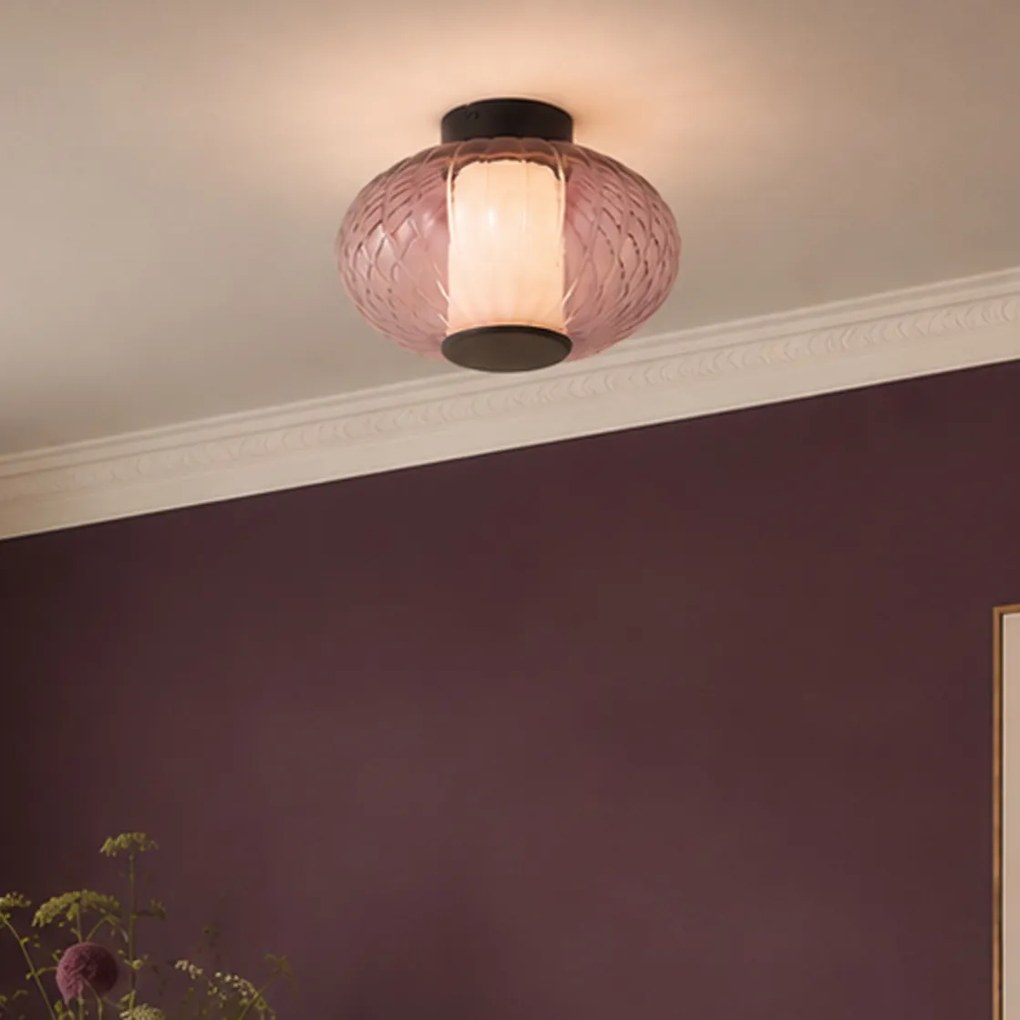 Plafon de design preto 28cm com vidro roxo incl. LED regulável em 3 níveis - Margherite