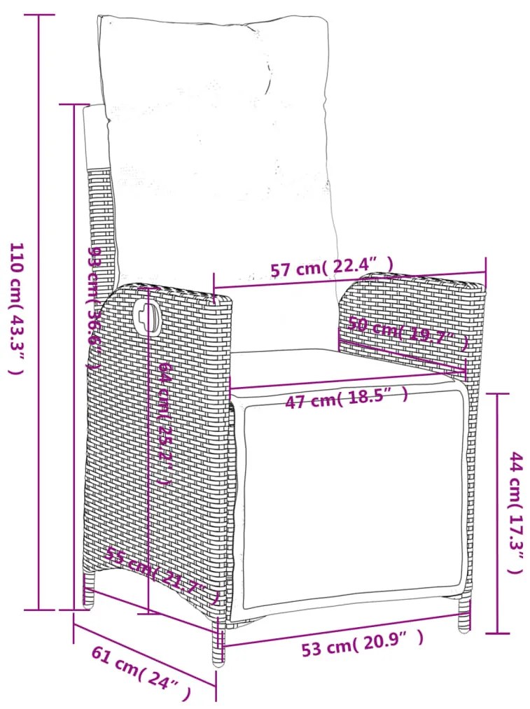 4 pcs conjunto de jantar p/ jardim c/ almofadões vime PE cinza