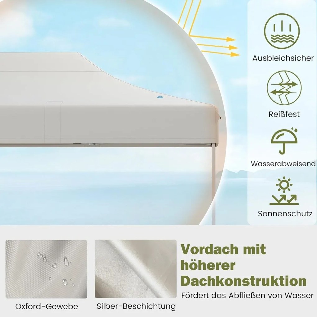 Gazebo dobrável de 3 x 4,5 m com bolsa de rodas e 4 cordas Gazebo pop-up ajustável em altura Gazebo de jardim cinza