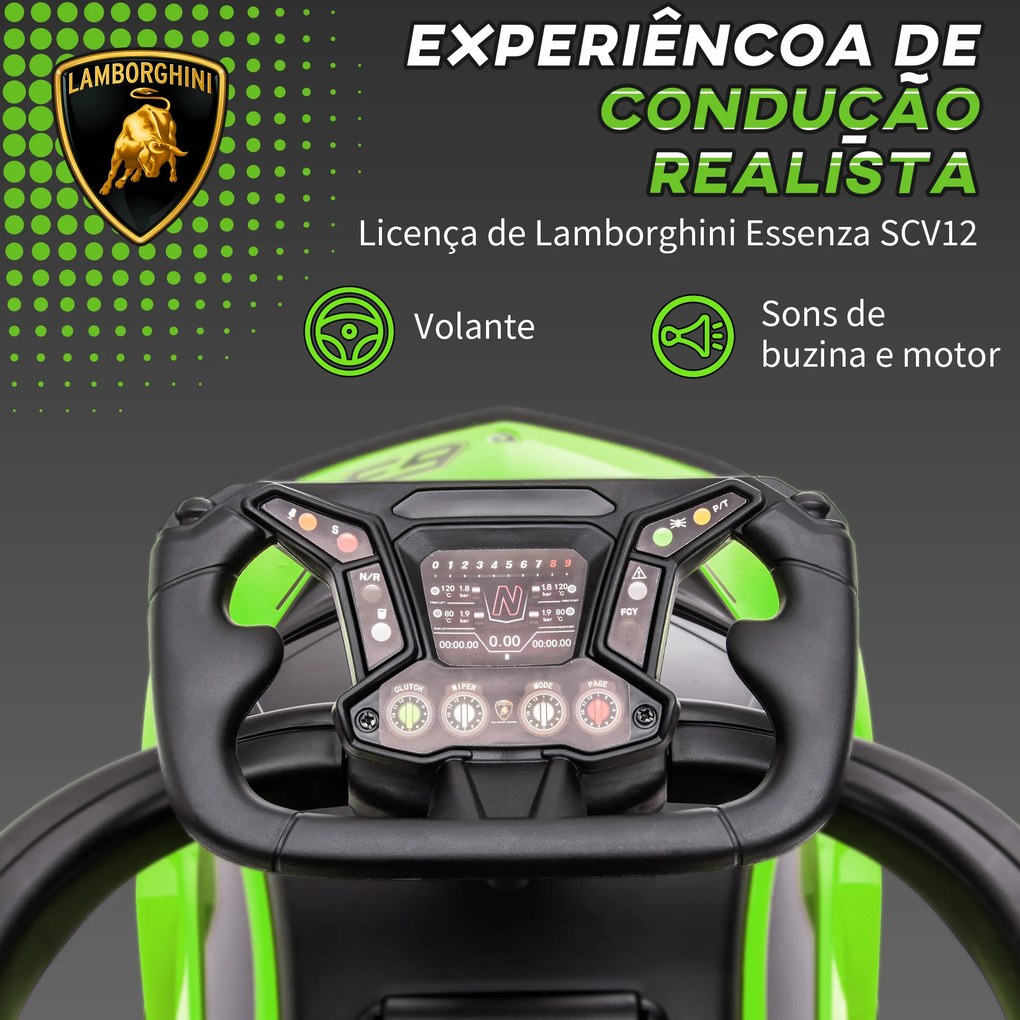 Carro Andador 2 em 1  para Crianças 12-36 Meses Lamborghini Essenza SCV2 Carro Andador com Buzina Guiador e Grade de Segurança Removível 86,5x40x89,5c