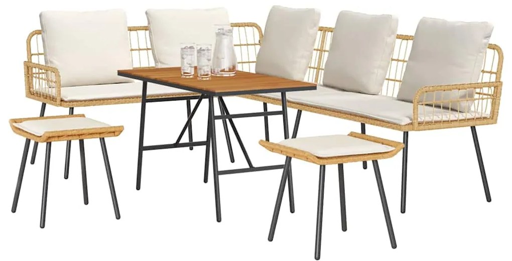 Conjunto de Sofá de Jardim de 4 Peças com Almofadas em Rattan Natural