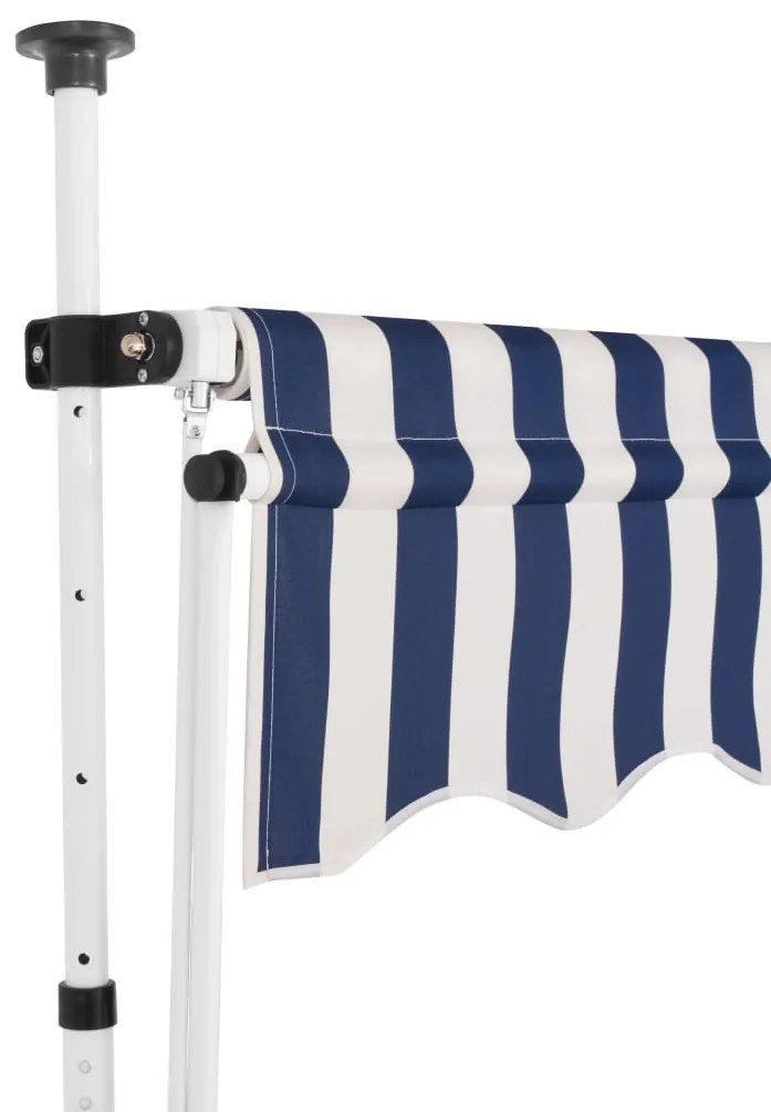 Toldo retrátil manual 300 cm riscas azuis e brancas
