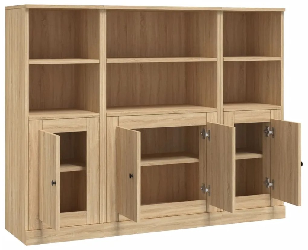 Aparadores altos 3 pcs derivados de madeira cor carvalho sonoma