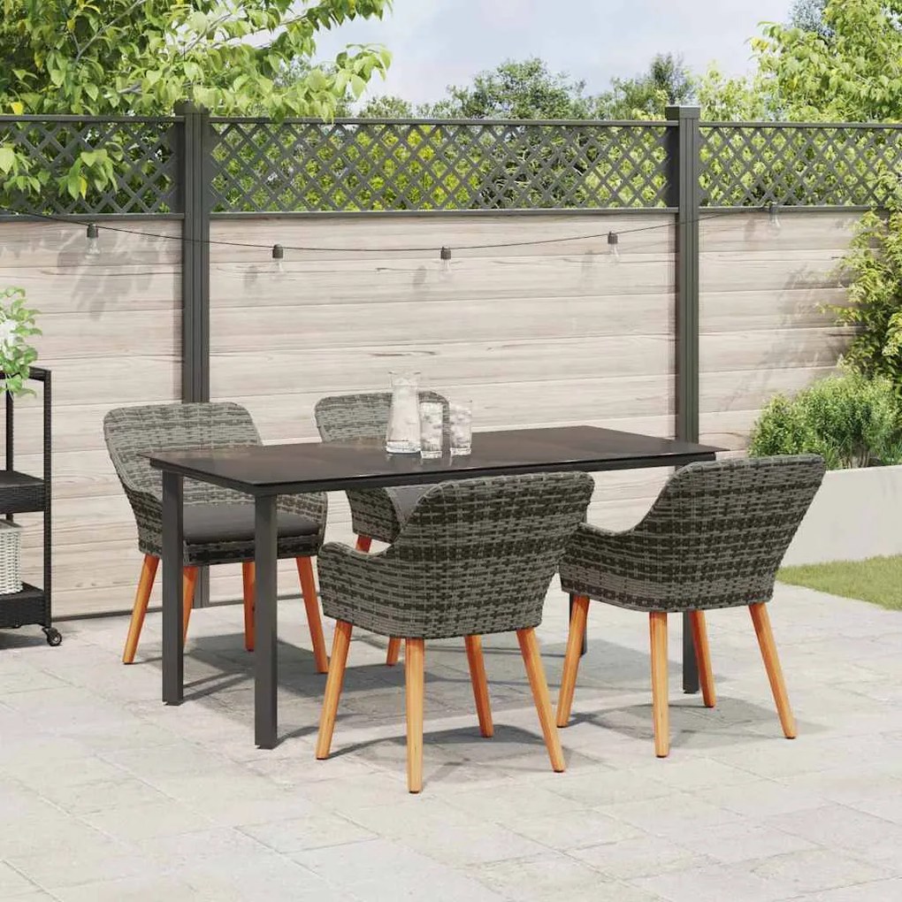 Conjunto de Jantar de Jardim 5 peças Cinza em Rattan Sintético