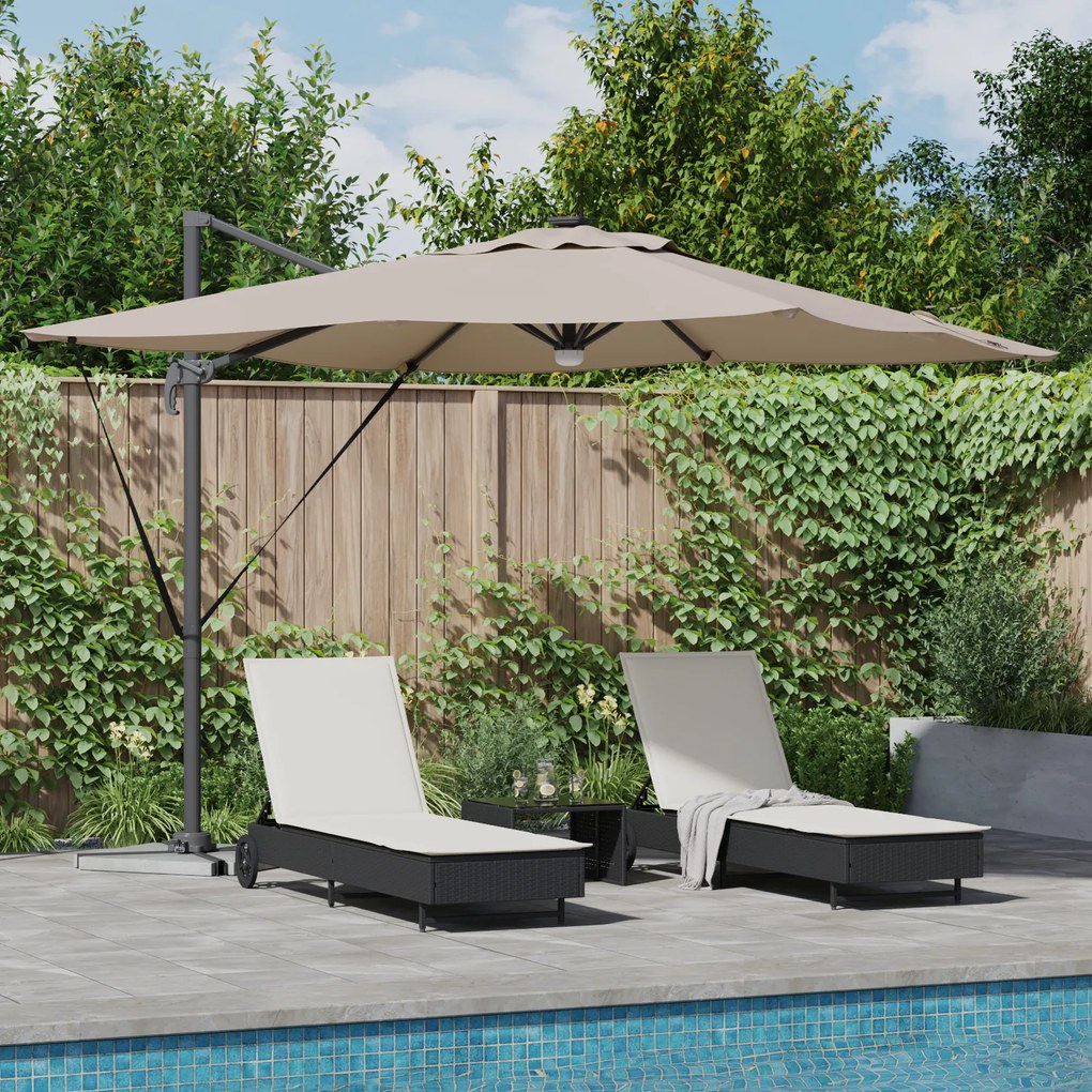 vidaXL Guarda-sol Articulado Roma com LEDs Taupe 286x285x270 cm Alumínio