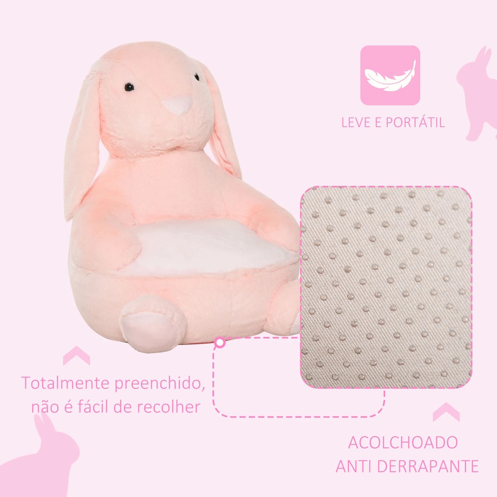 Sofá em forma de coelho para crianças acima de 18 meses com apoio de braços e almofada antiderrapante 60x50x59cm Rosa