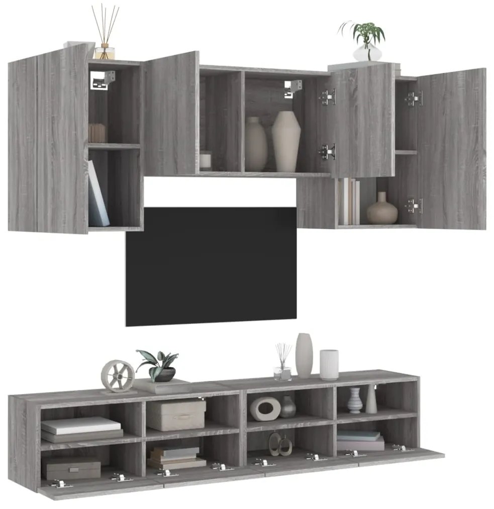 vidaXL 5 pcs móveis de parede p/ TV derivados de madeira cinza sonoma
