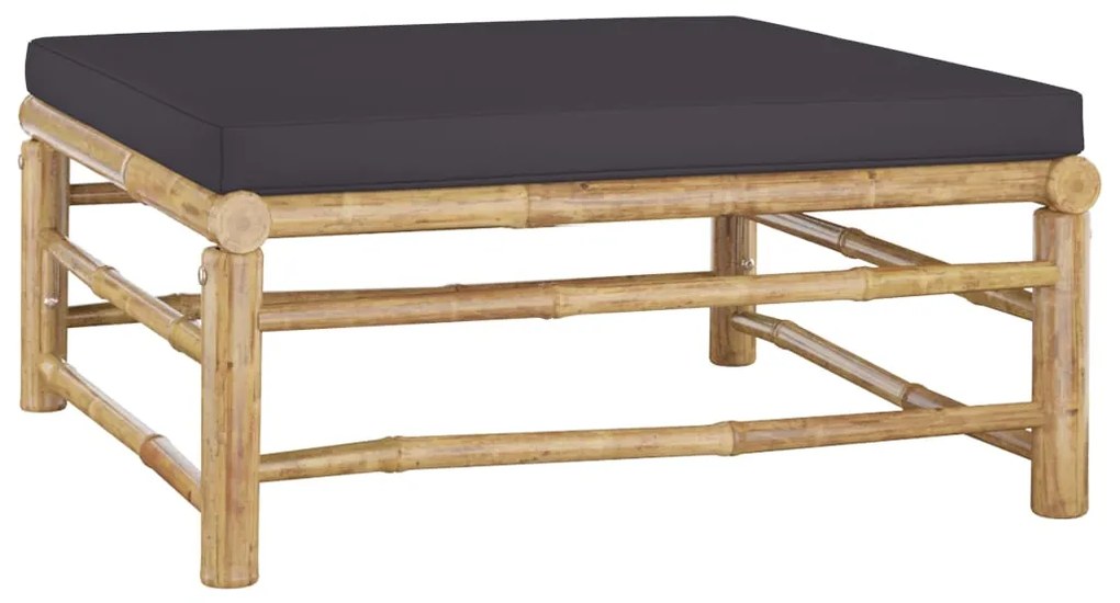 7 pcs conj. lounge jardim em bambu c/ almofadões cinza-escuro