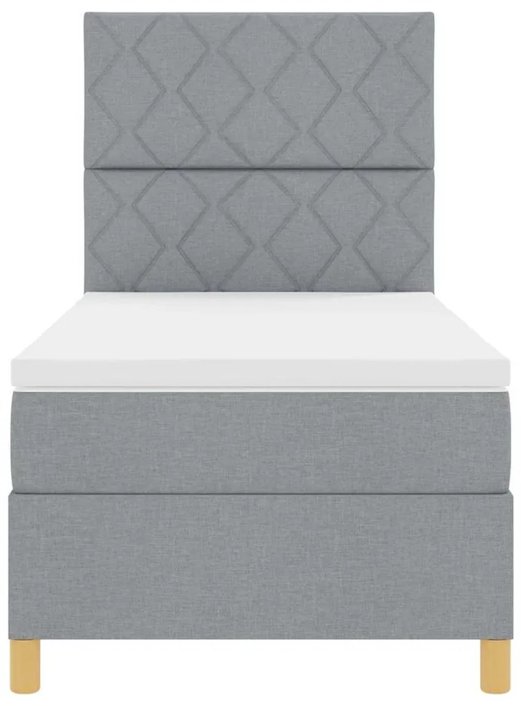 Cama Box com Colchão &amp; Luz LED Cinzento Claro 100x200 cm Tecido