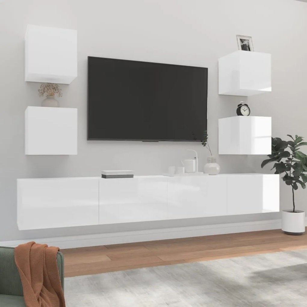 vidaXL 6 pcs conjunto móveis de TV madeira processada branco brilhante