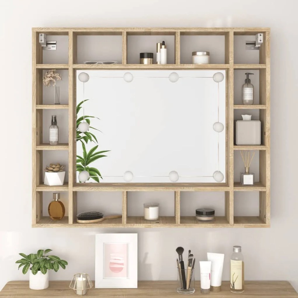Armário espelhado com LED 91x15x76,5 cm carvalho sonoma