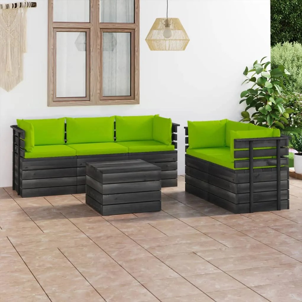 3061898 vidaXL 6 pcs conjunto lounge de paletes com almofadões pinho maciço
