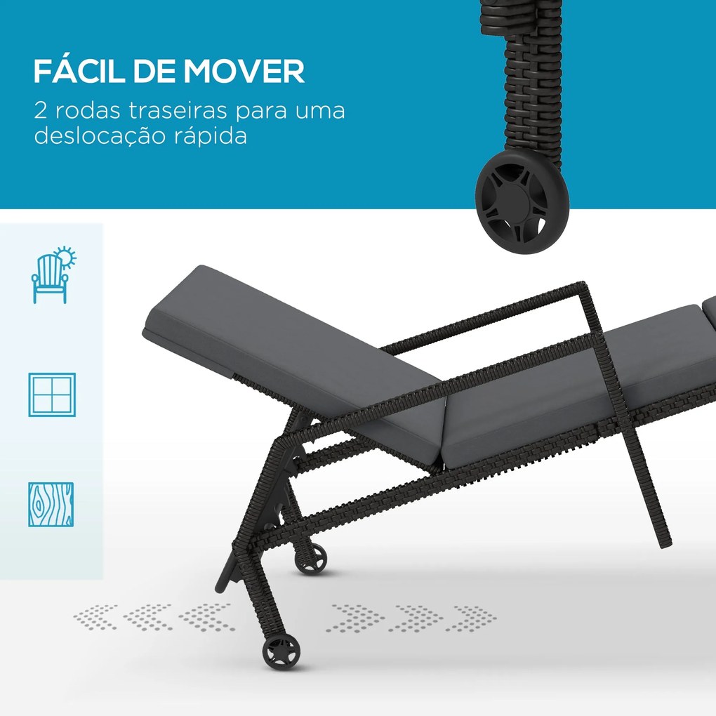 Espreguiçadeira de Vime Chaise Longue de Jardim com Encosto Ajustável