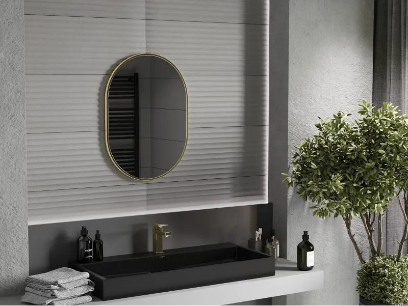Mexen Loft espelho de casa de banho oval 70 x 50 cm, moldura dourada - 9851-070-050-000-50