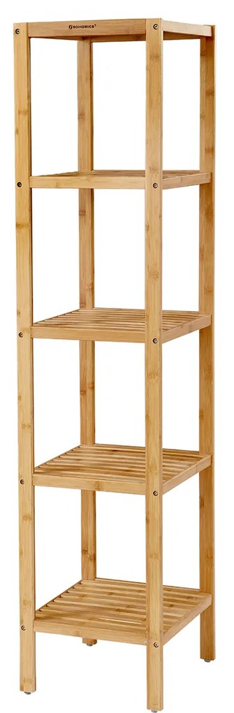Prateleira de bambu para banheiro SONGMICS de 5 níveis, suporte de cozinha, 33 x 33 x 146 cm (C x L x A), para espaços estreitos, sala de estar, quarto, corredor BCB55Y