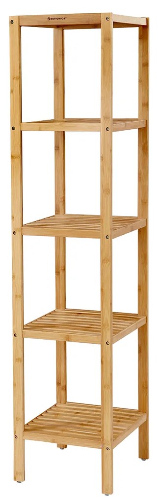 Prateleira de banheiro de bambu de 5 camadas SONGMICS, rack de cozinha em pé, 33 x 33 x 146 cm (C x L x A), para espaços estreitos, sala de estar, quarto, corredor BCB55Y