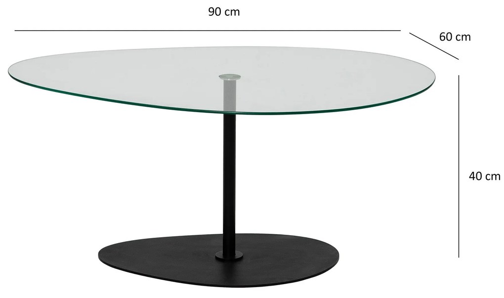 Mesa de Centro Porto – Transparente/Preto – 90x40x60 cm