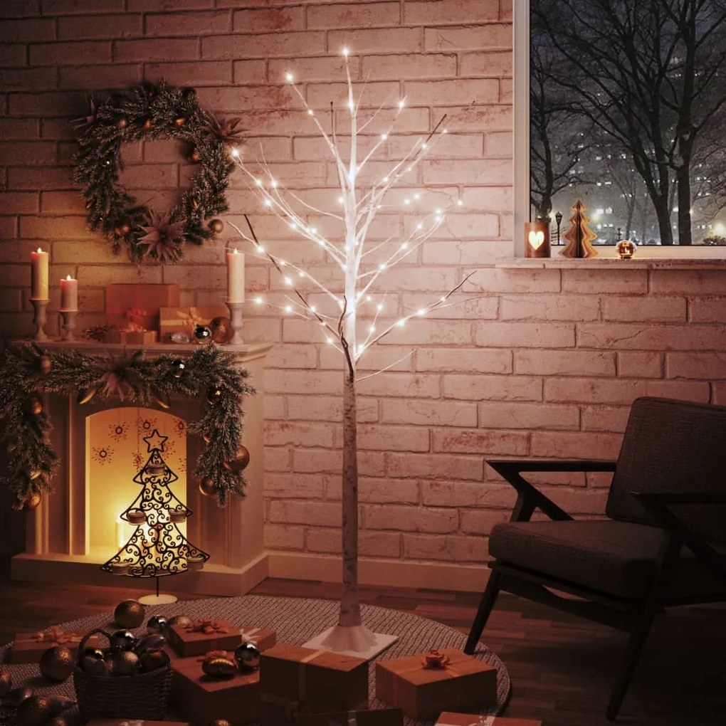 vidaXL Árvore c/ 96 luzes LED 180 cm bétula branco quente