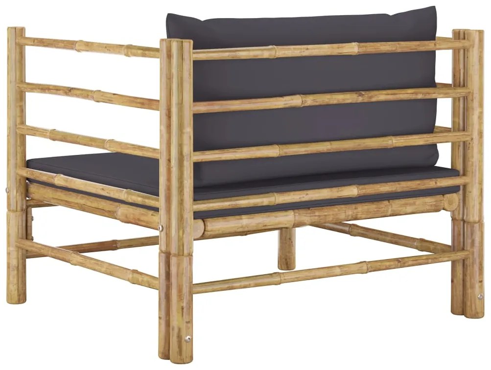 Sofá para jardim com almofadões cinzento-escuro bambu