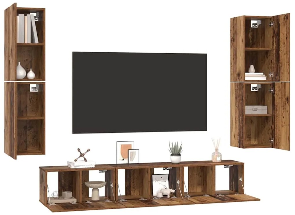 Conjunto de móvel de TV 7 pcs Madeira Antiga 80 x 30 x 30.5 cm