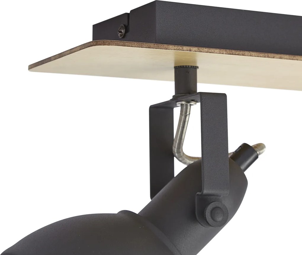 Foco de teto preto com madeira 2 luzes giratório e inclinável - Jakub